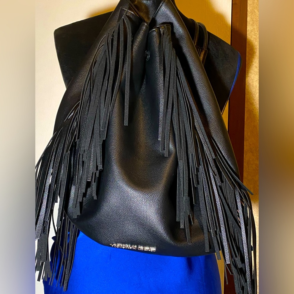 Victoria Secret fringe and faux leather Backpack EUC
